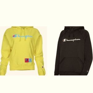 Set of 2 Champion hoodies. Women’s size M. Fitted. Black and Yellow.